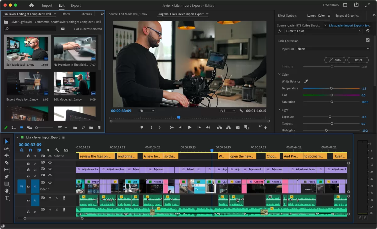 Montage, édition et traitement vidéo. Correction des couleurs